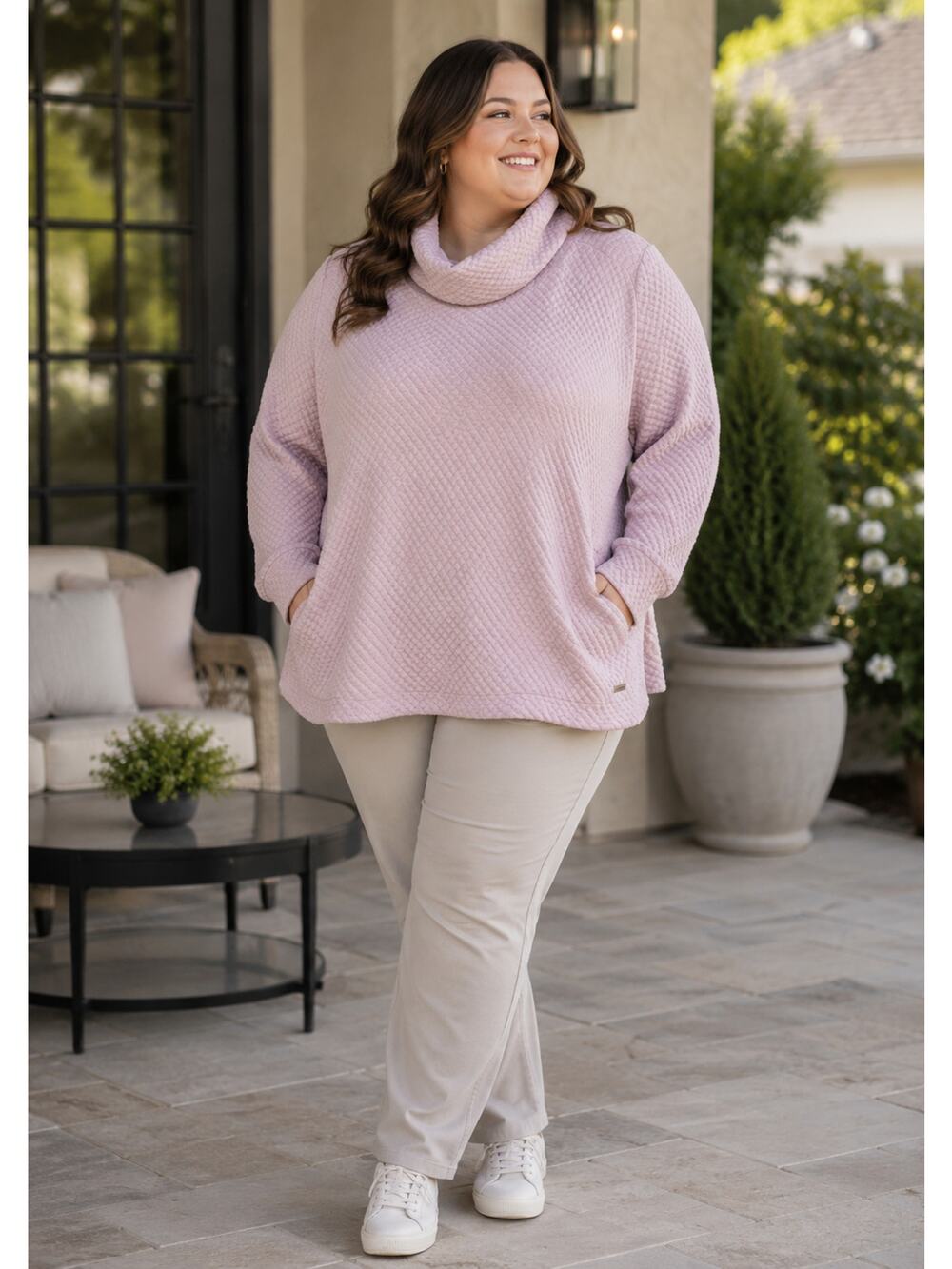 Nine West Active Women 1X Plus Size Blush Pink Textured Pullover Sweater Pockets